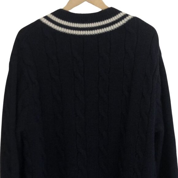Brandy Melville Nikki Varsity Sweater OSFA Y2k Navy Wool V-Neck Oversized Preppy - Picture 4 of 12